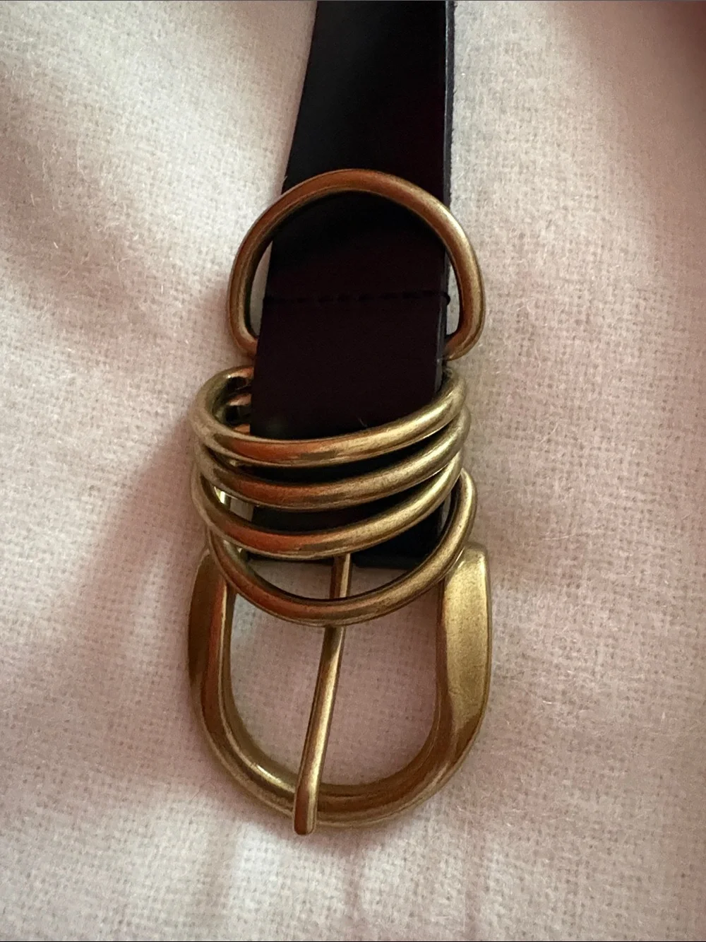 Anthropology Classic Black Leather Belt with Gold Rings